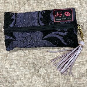 Makeup Junkie Mini Bag black and purple damask.